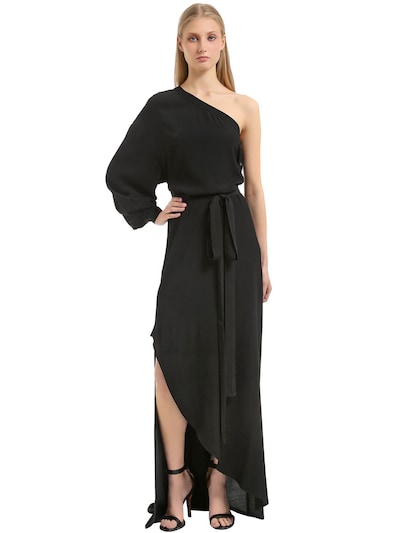 Rosetta Getty One Shoulder Crepe Sablé Long Dress In Black