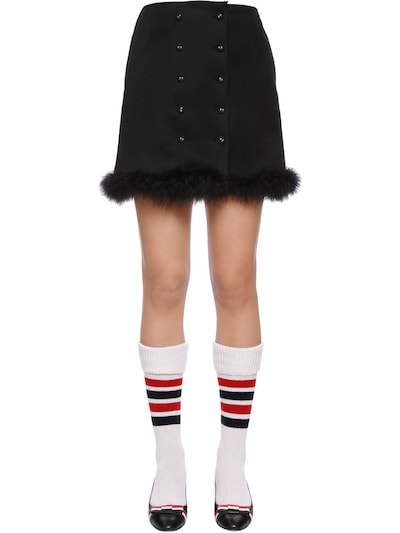 Thom Browne Wool Cavalry Twill Skirt W/ Feathers In Black