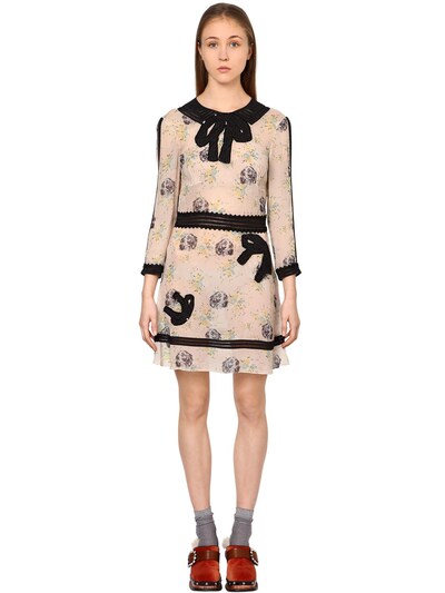 COACH EMBELLISHED PRINTED CREPE DE CHINE DRESS,66I52B013-UExQ0