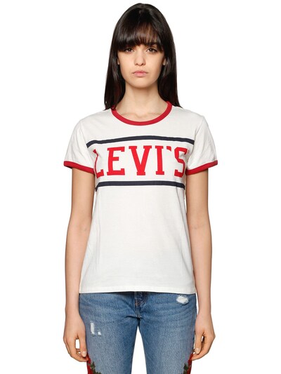 Levi's Printed Logo Cotton Jersey T-shirt In White/red/black