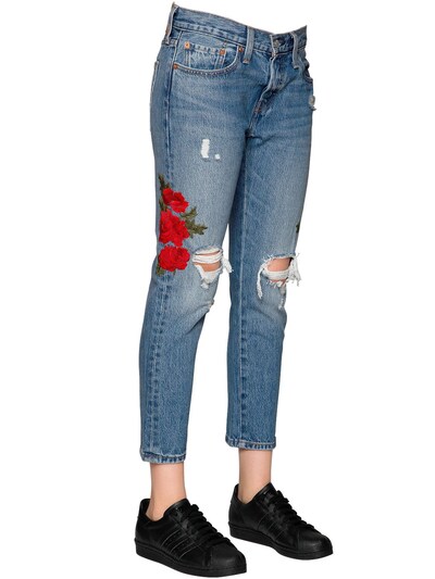 LEVI'S 501 CROPPED EMBROIDERED DENIM JEANS,66I52H022-MDAwNQ2
