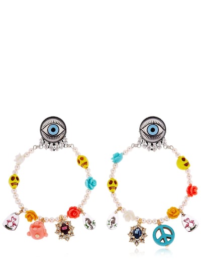 Anton Heunis Pandora's Box Charm Hoop Earrings In Multicolor