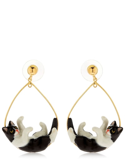 Nach Black & White Playing Cat Earrings In Black/white