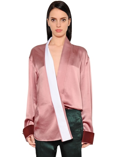 Haider Ackermann Silk Satin Kimono Shirt In Pink