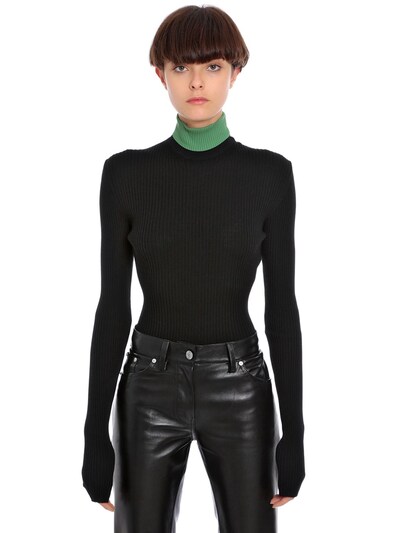 Calvin Klein 205w39nyc Ribbed Wool Turtle Neck Top In Black/green