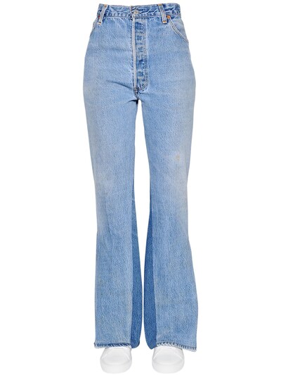 Re/done Slit Flared Cotton Denim Jeans In Sky Blue