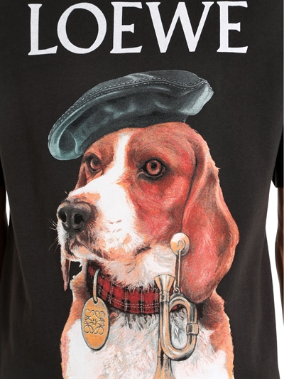 LOEWE DOG PRINT LOEWE COTTON JERSEY T-SHIRT, WASHED BLACK