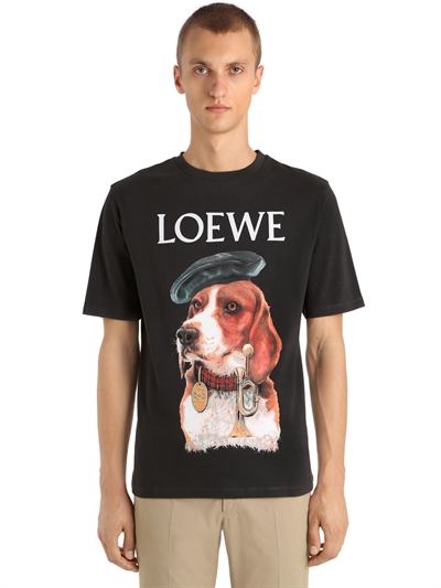 LOEWE DOG PRINT LOEWE COTTON JERSEY T-SHIRT, WASHED BLACK