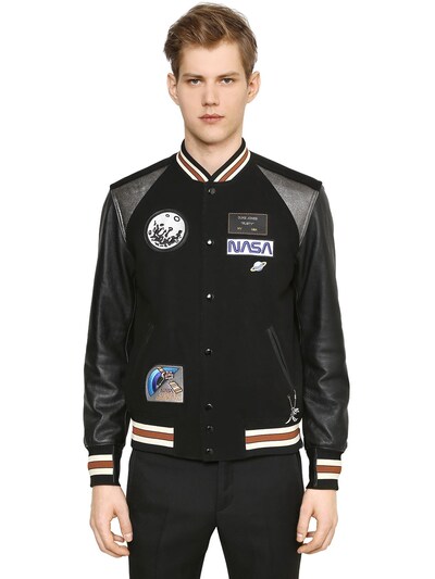 COACH LEATHER & WOOL BOMBER JACKET W/ PATCHES,66I6HD003-QkxL0