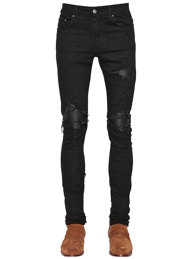 Amiri 15cm Mx1 Leather Patch Denim Jeans In Medium Indigo