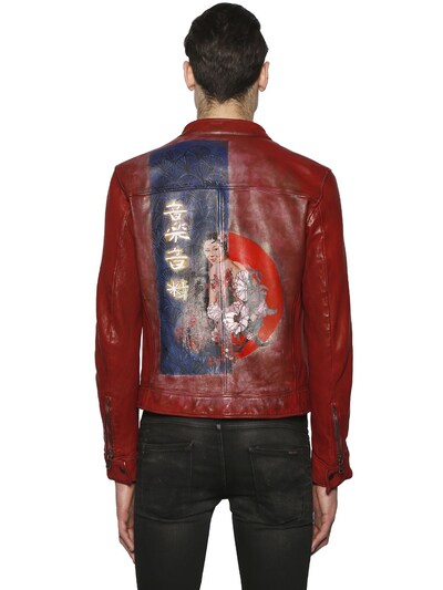 Php Hand-painted Biker Leather Jacket In Red