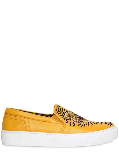 KENZO 20MM GEO TIGER LEATHER SLIP-ON SNEAKERS, YELLOW