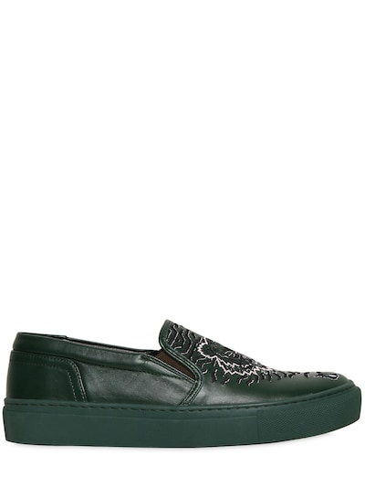 Kenzo 20mm Geo Tiger Leather Slip-on Trainers In Black