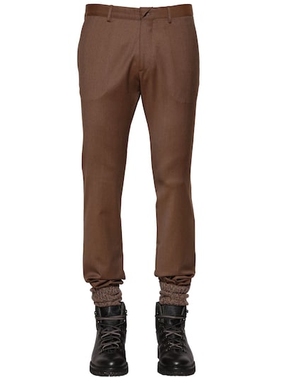 Etro Stretch Wool Pants W/ Elastic Cuffs In Brown