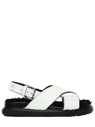 Marni 30mm Pony & Shearling Sandals In Off White/black