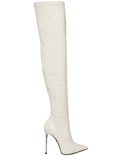 Le Silla 110mm Stretch Patent Leather Boots In Off White
