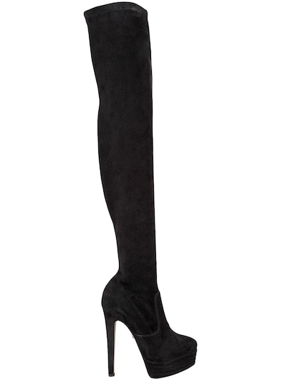 Le Silla 130mm Stretch Suede Boots In Black
