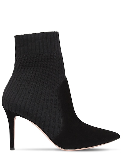 GIANVITO ROSSI 85MM RIBBED KNIT & SUEDE ANKLE BOOTS,66I83R007-QkxBQ0s1