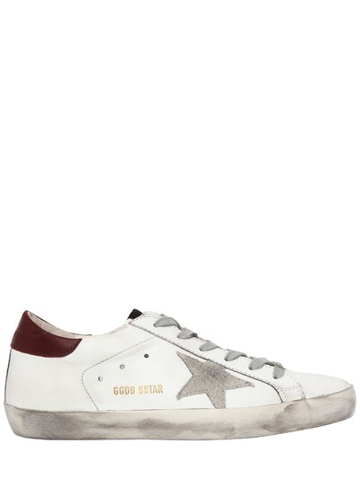 Golden Goose 20mm Super Star Leather Sneakers In White/bordeaux