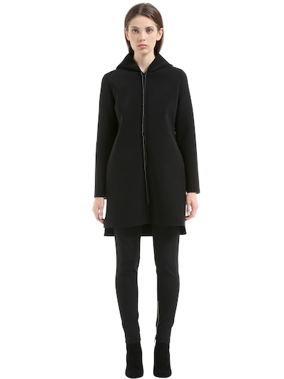 Esgivien Hooded Bonded Neoprene Coat In Black