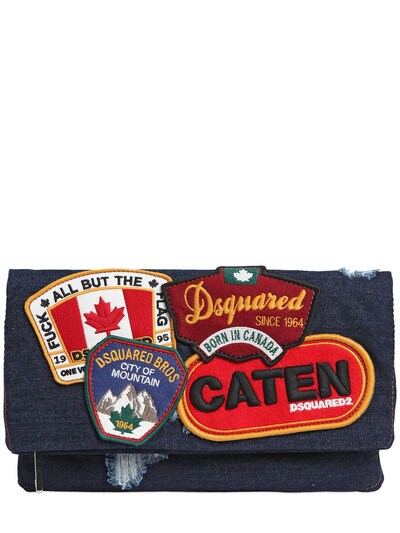 Dsquared2 Denim Fold Over Clutch W/ Patches