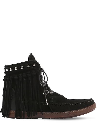 El Vaquero 20mm Zoey Fringed Suede Ankle Boots In Black