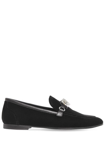 Giuseppe Zanotti 10mm Velvet & Swarovski Loafers, Black In Black