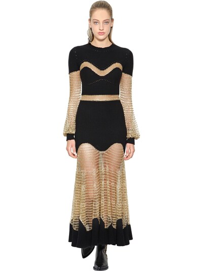 ALEXANDER MCQUEEN LUREX MESH & OTTOMAN KNIT DRESS,66IA8D002-MTAzOQ2