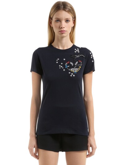 VALENTINO HEART EMBELLISHED COTTON JERSEY T-SHIRT,66IADG009-NTk40