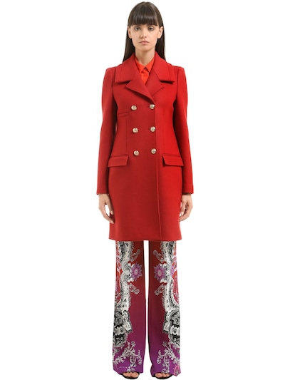 Roberto Cavalli Double Breasted Wool Coat In Red