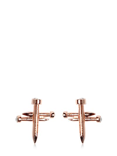 Dsquared2 Nail Cross Earrings In Rose Gold