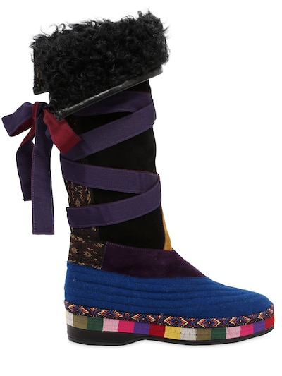 Etro 20mm Suede & Wool Boots In Blue/multi