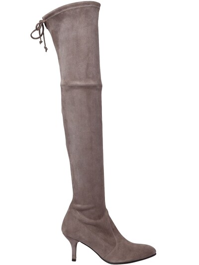 Stuart Weitzman 65mm Tiemodel Stretch Suede Boots In Taupe