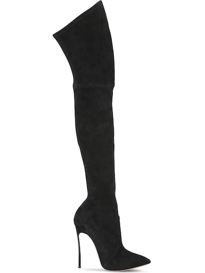 CASADEI 120MM BLADE STRETCH SUEDE BOOTS, BLACK