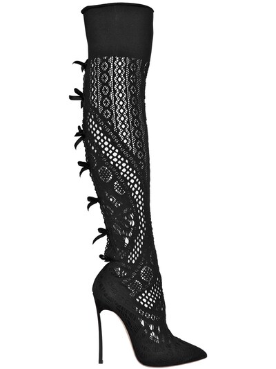 Casadei 120mm Stretch Knit Boots In Black