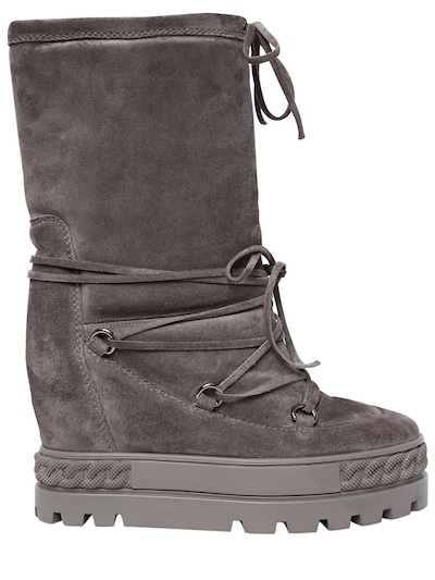 Casadei 80mm Suede Wedged Sneaker Boots In Grey