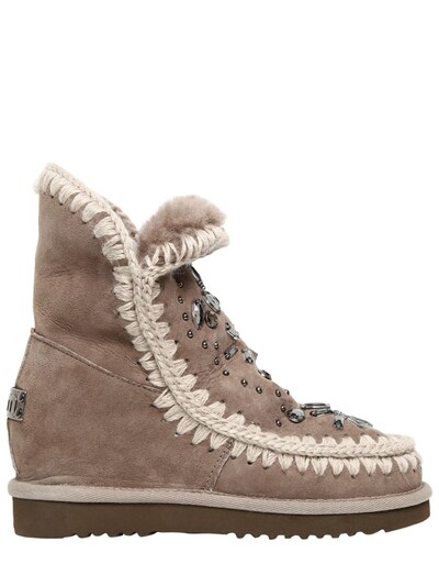 Mou 70mm Eskimo Embellished Shearling Boots In Light Brown