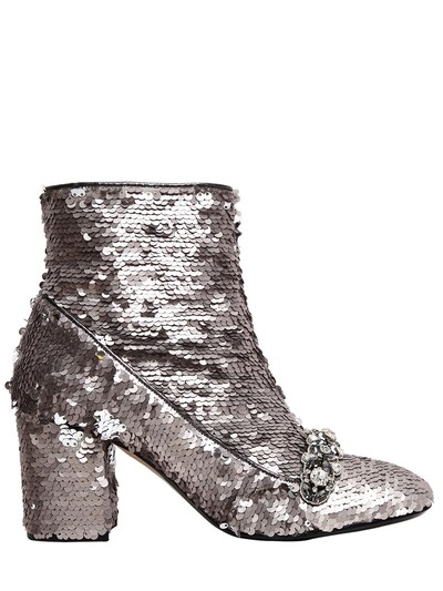 N°21 70mm Embellished Sequins Ankle Boots In Silver