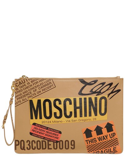 MOSCHINO CARDBOARD BOX LEATHER CLUTCH, BEIGE,66IANQ013-MTA4MQ2