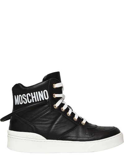 MOSCHINO 20MM LEATHER LOGO HIGH TOP SNEAKERS,66IAOF002-MTBB0