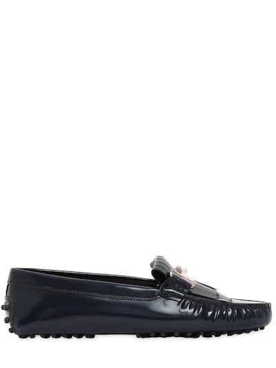 Tod's Gommino Double T Fringed Leather Loafers In Bordeaux
