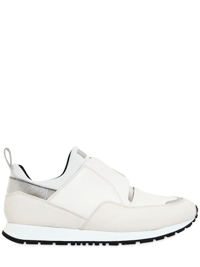 Tod's 20mm Leather & Neoprene Slip-on Sneakers In White/silver