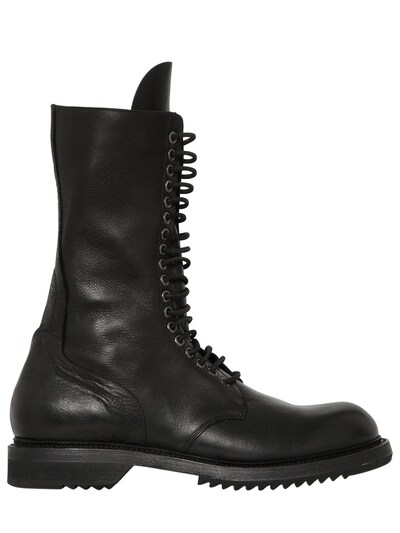 RICK OWENS 30MM SIDE ZIP LEATHER HIGH ARMY BOOTS,66IATF002-MDk1