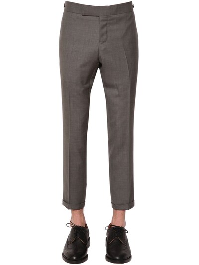Thom Browne 18cm Skinny Wool Twill Pants W/ Side Tab In Med Grey