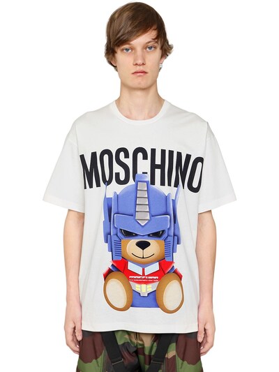 MOSCHINO TRANSFORMER BEAR COTTON JERSEY T-SHIRT,66IATN007-Mg2