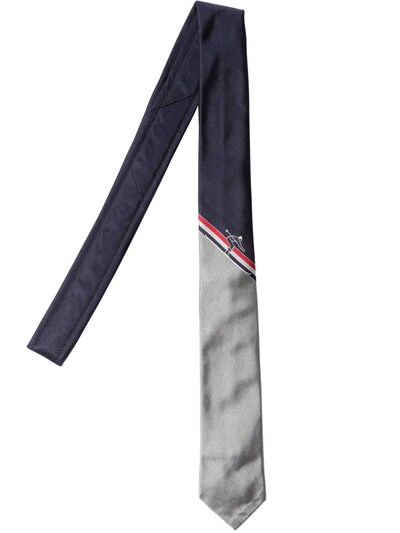 Thom Browne 5.5cm Skier Two Tone Silk Jacquard Tie In Navy/grey