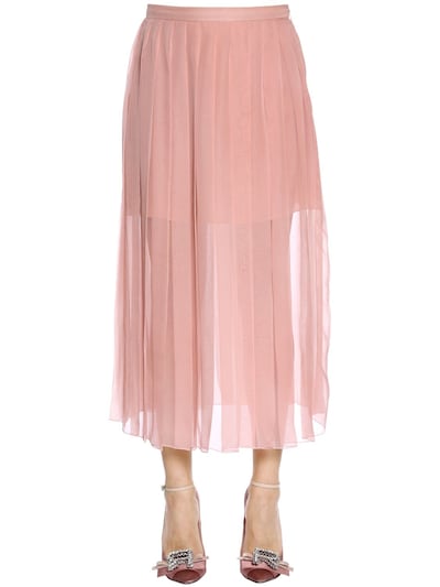 Rochas Pleated Silk Chiffon Midi Skirt In Pink