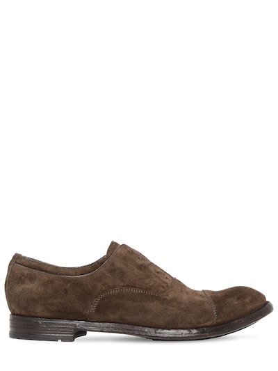 Officine Creative Laceless Suede Oxford Shoes In Brown