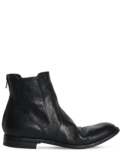 Officine Creative Washed Leather Cropped Boots In Black
