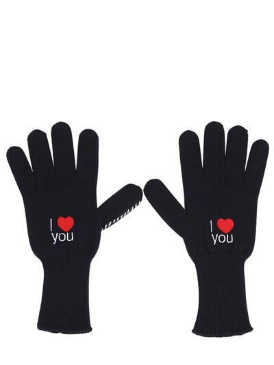 Raf Simons I Love You Embroidered Wool Gloves In Black/orange